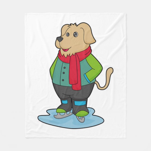 Dog at Ice skating with Ice skates Fleece Blanket (Front)