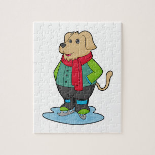 Dog at Ice skating with Ice skates Jigsaw Puzzle