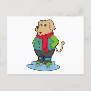 Dog at Ice skating with Ice skates Postcard