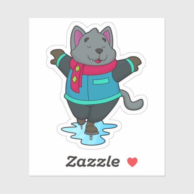 Dog at Ice skating with Ice skates & Scarf (Sheet)