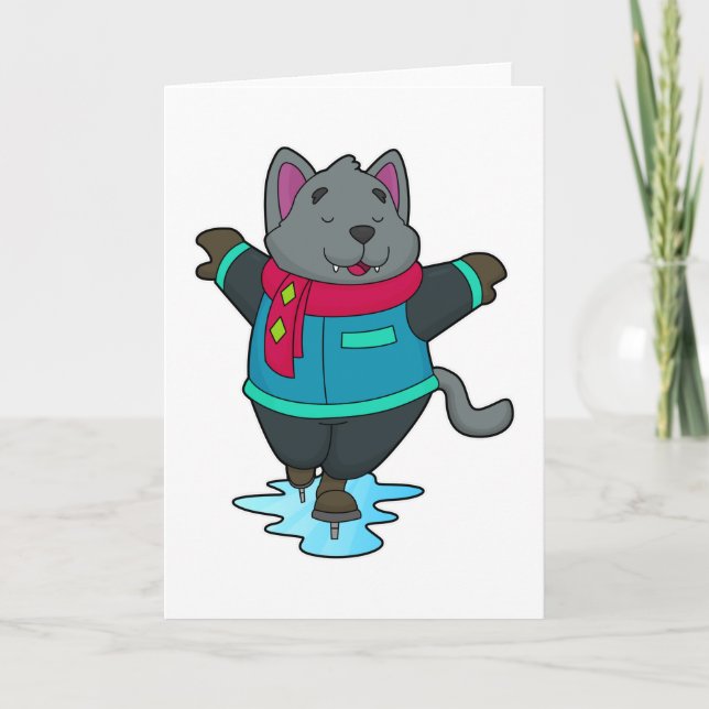 Dog at Ice skating with Ice skates & Scarf Card (Front)