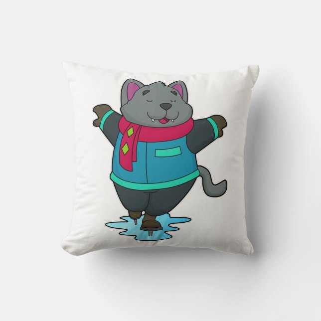 Dog at Ice skating with Ice skates & Scarf Cushion (Front)