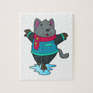 Dog at Ice skating with Ice skates & Scarf Jigsaw Puzzle