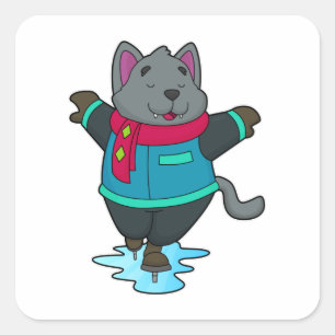 Dog at Ice skating with Ice skates & Scarf Square Sticker