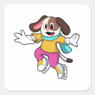 Dog at Ice skating with Ice skates Square Sticker