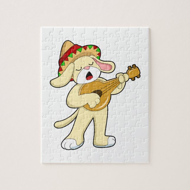 Dog at Music with Guitar Jigsaw Puzzle (Vertical)