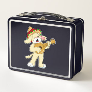 Dog at Music with Guitar Metal Lunch Box