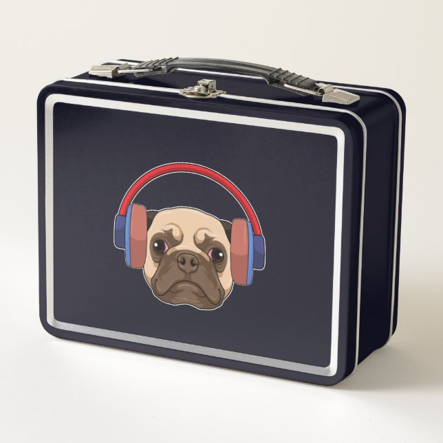 Dog at Music with Headphone Metal Lunch Box (Front)