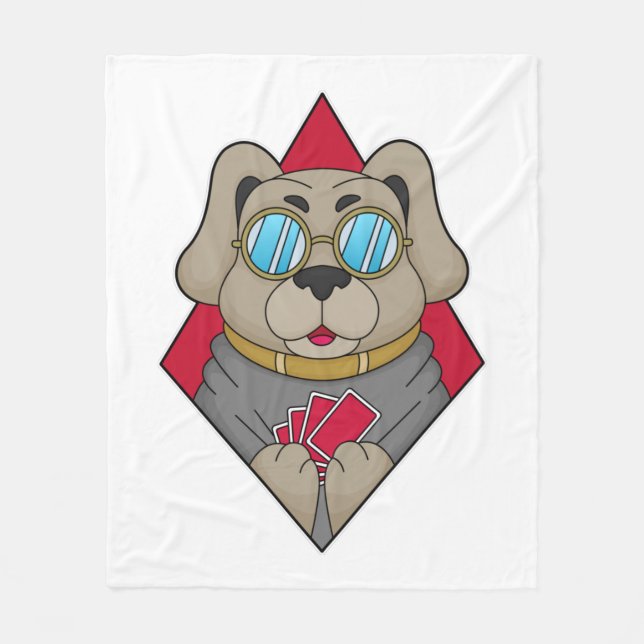 Dog at Poker with Poker cards Fleece Blanket (Front)