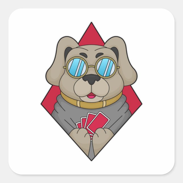 Dog at Poker with Poker cards Square Sticker (Front)