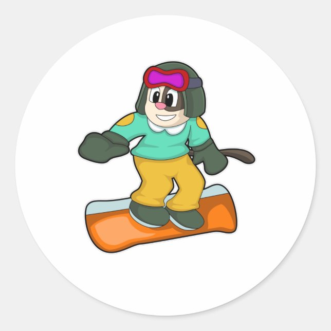 Dog at Snowboard Sports Classic Round Sticker (Front)