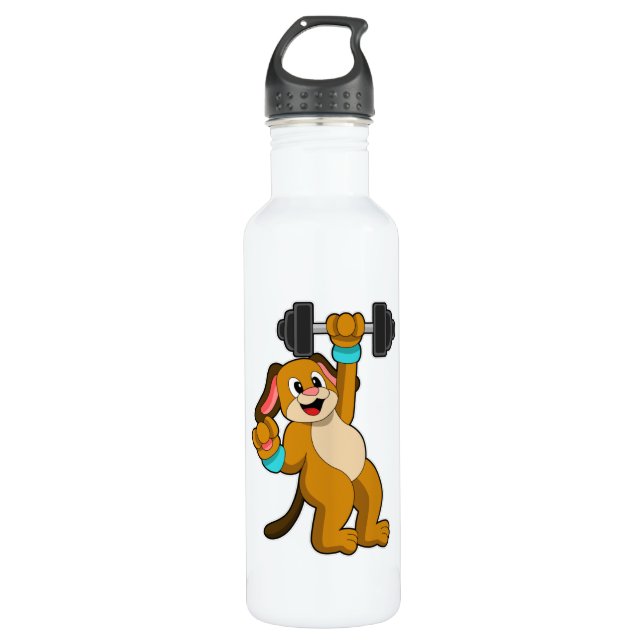 Dog at Strength training with Dumbbell 710 Ml Water Bottle (Front)