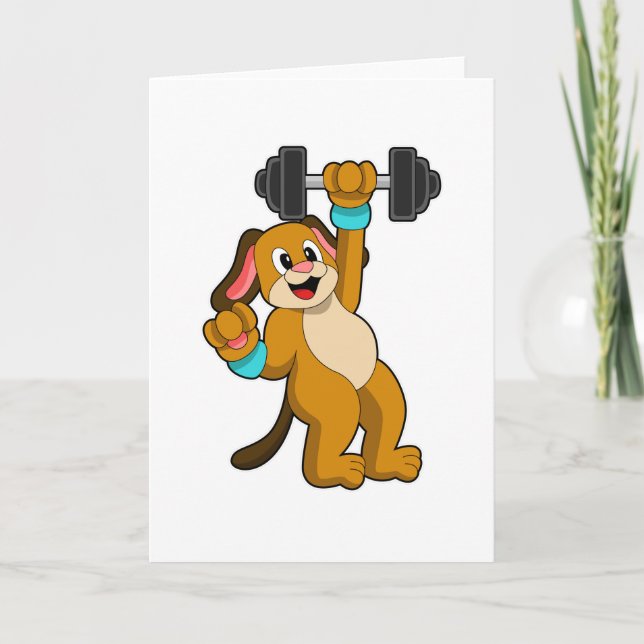 Dog at Strength training with Dumbbell Card (Front)