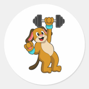Dog at Strength training with Dumbbell Classic Round Sticker