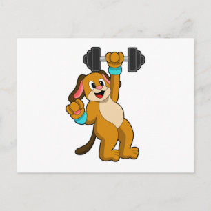 Dog at Strength training with Dumbbell Postcard