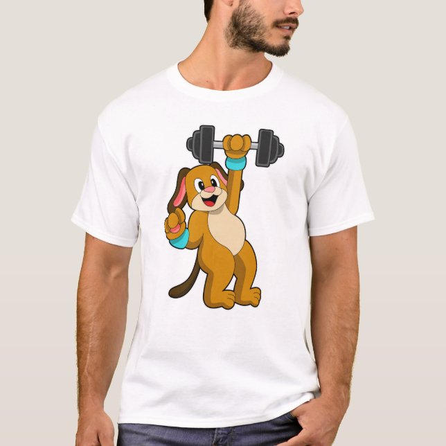 Dog at Strength training with Dumbbell T-Shirt (Front)