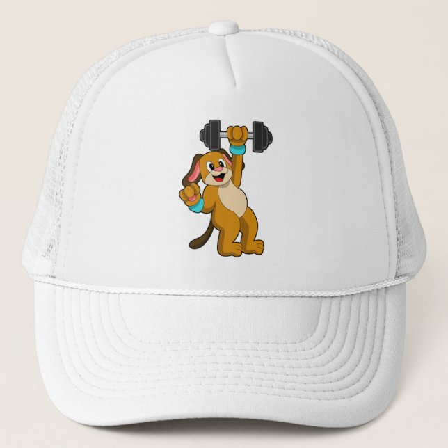Dog at Strength training with Dumbbell Trucker Hat (Front)