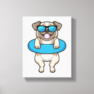 Dog at Swimming with Swim ring Canvas Print