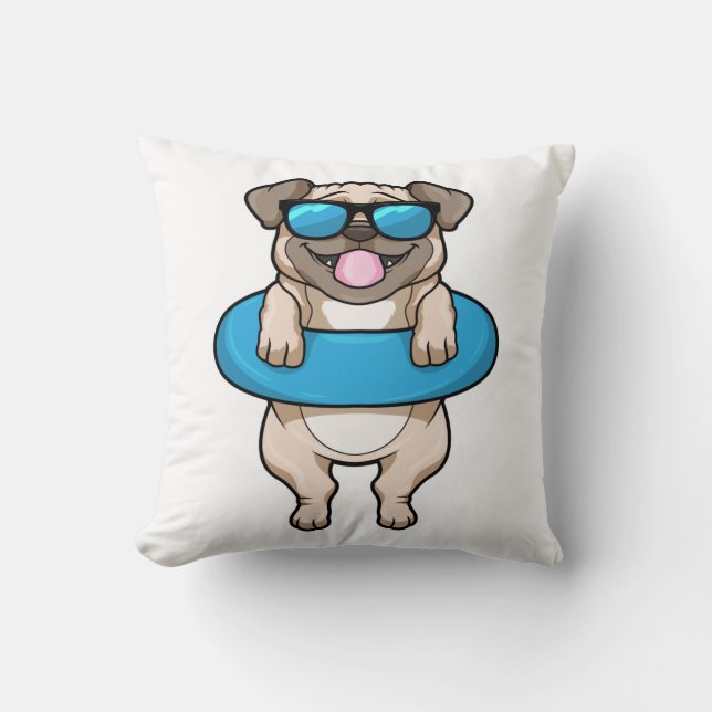 Dog at Swimming with Swim ring Cushion (Front)