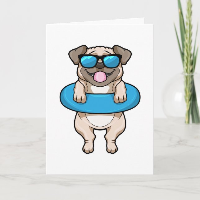 Dog at Swimming with Swim ring & Sunglasses Card (Front)