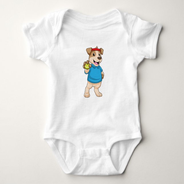 Dog at Tennis with Tennis ball Baby Bodysuit (Front)