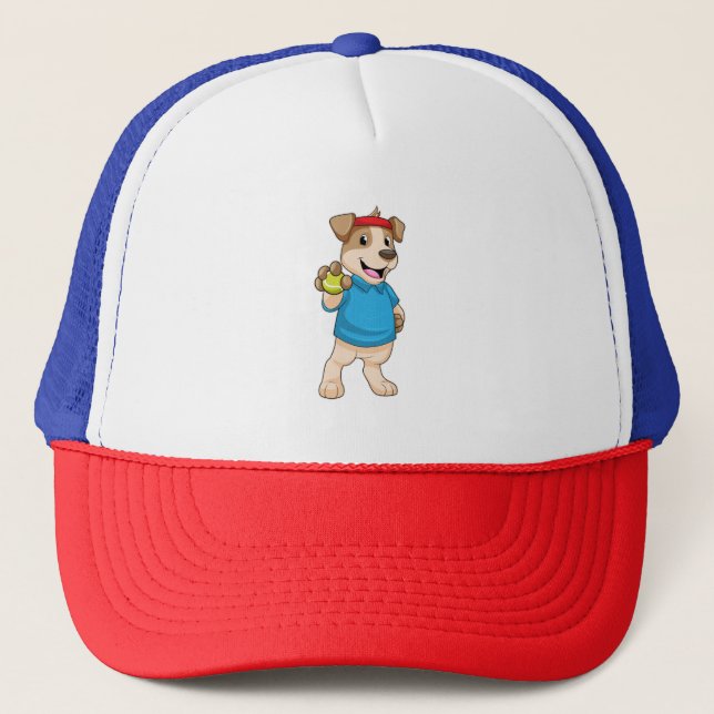 Dog at Tennis with Tennis ball Trucker Hat (Front)