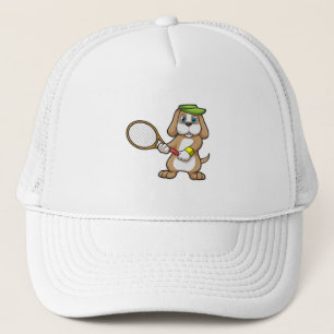 Dog at Tennis with Tennis racket & Cap