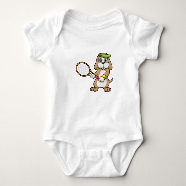 Dog at Tennis with Tennis racket & Cap Baby Bodysuit (Front)