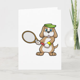 Dog at Tennis with Tennis racket & Cap Card