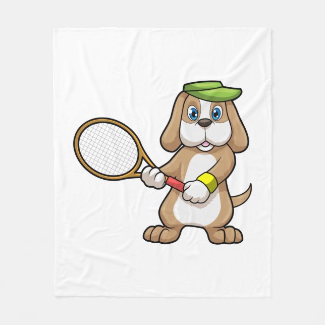 Dog at Tennis with Tennis racket & Cap Fleece Blanket (Front)