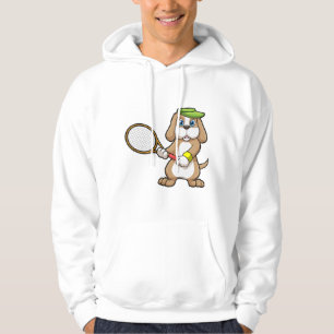 Dog at Tennis with Tennis racket & Cap Hoodie