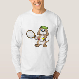 Dog at Tennis with Tennis racket & Cap T-Shirt