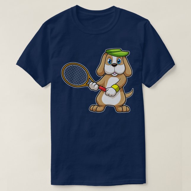 Dog at Tennis with Tennis racket Cap T-Shirt (Design Front)