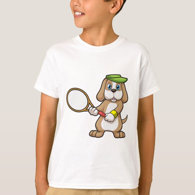 Dog at Tennis with Tennis racket & Cap T-Shirt (Front)
