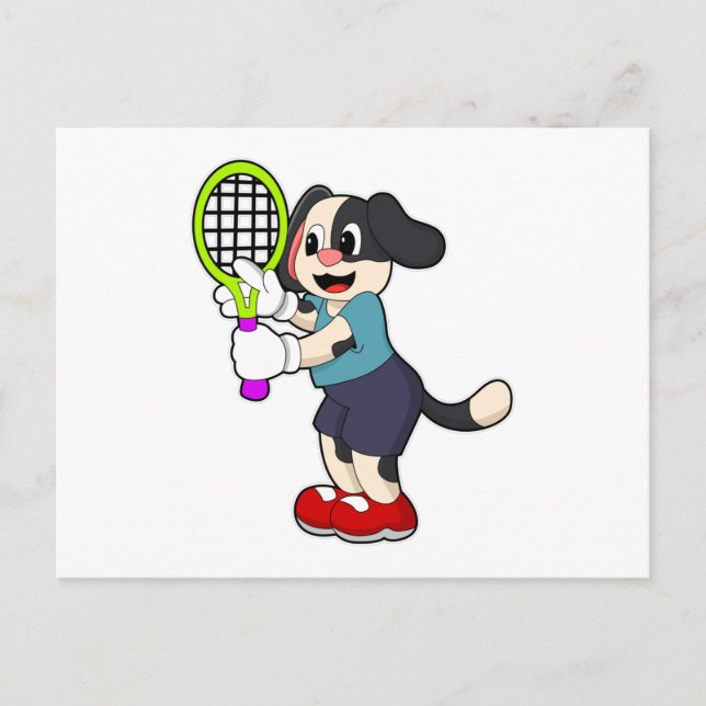 Dog at Tennis with Tennis racket Postcard (Front)
