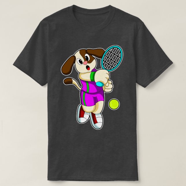 Dog at Tennis with Tennis racket Tennis ball T-Shirt (Design Front)