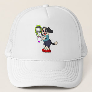 Dog at Tennis with Tennis racket Trucker Hat
