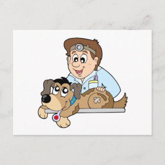 Dog at veterinarian postcard