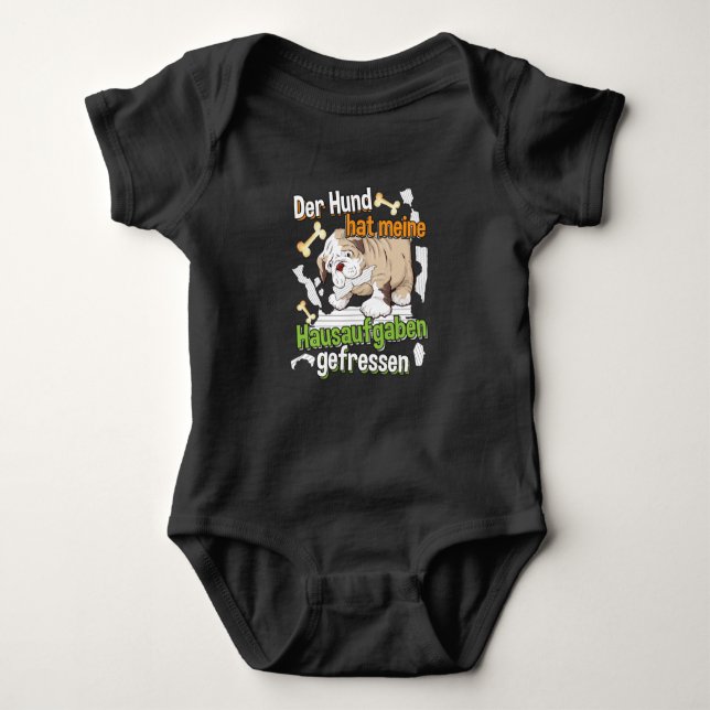 Dog Ate My Homework - Learning German Quote Baby Bodysuit (Front)