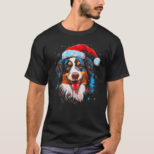 Dog Australian Shepherd Christmas T-Shirt (Front)