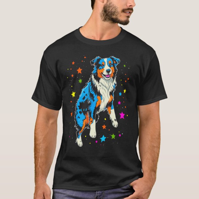 Dog Australian Shepherd Galaxy Space Cosmos Planet T-Shirt (Front)
