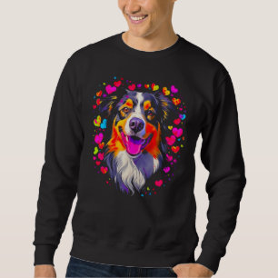 Dog Australian Shepherd Pink Red Hearts Sweatshirt