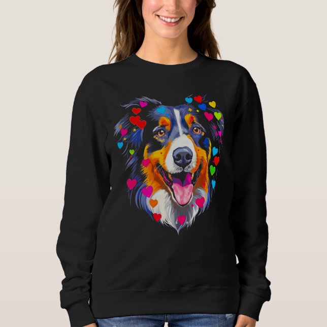 Dog Australian Shepherd Red Blue Pink Heart Sweatshirt (Front)