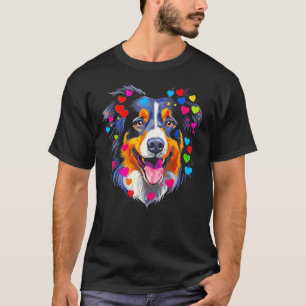 Dog Australian Shepherd Red Blue Pink Heart T-Shirt