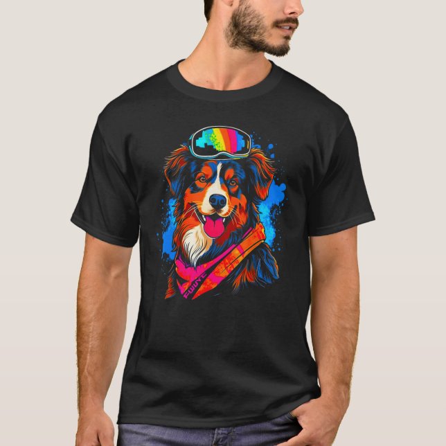 Dog Australian Shepherd Snowboard T-Shirt (Front)