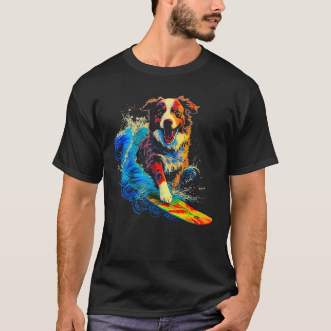 Dog Australian Shepherd Surfer T-Shirt (Front)
