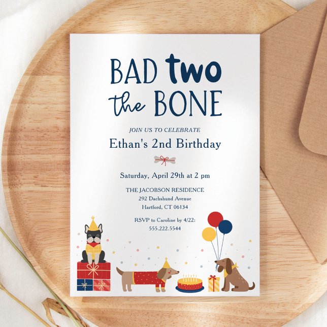 Dog Bad Two The Bone 2nd Birthday Party Invitation (Creator Uploaded)