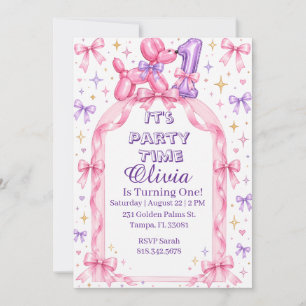 Dog Balloon 1st Birthday Party Invitation