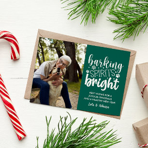 DOG BARKING SPIRIT BRIGHT PET GREEN CHRISTMAS  HOLIDAY POSTCARD