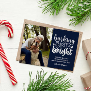 DOG BARKING SPIRIT BRIGHT PET NAVY BLUE CHRISTMAS  HOLIDAY POSTCARD